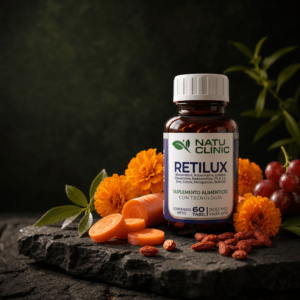Retilux — Fórmula de protección visual avanzada de Natu Clinic con luteína, astaxantina y antioxidantes naturales